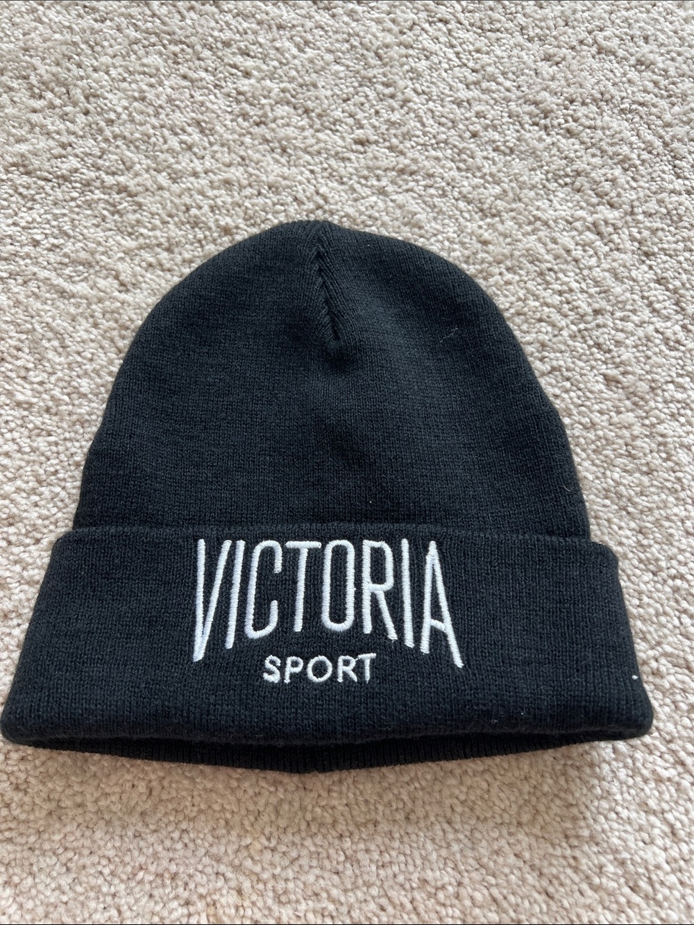 Victoria Sport Black Knit Beanie with Embroidered Logo
